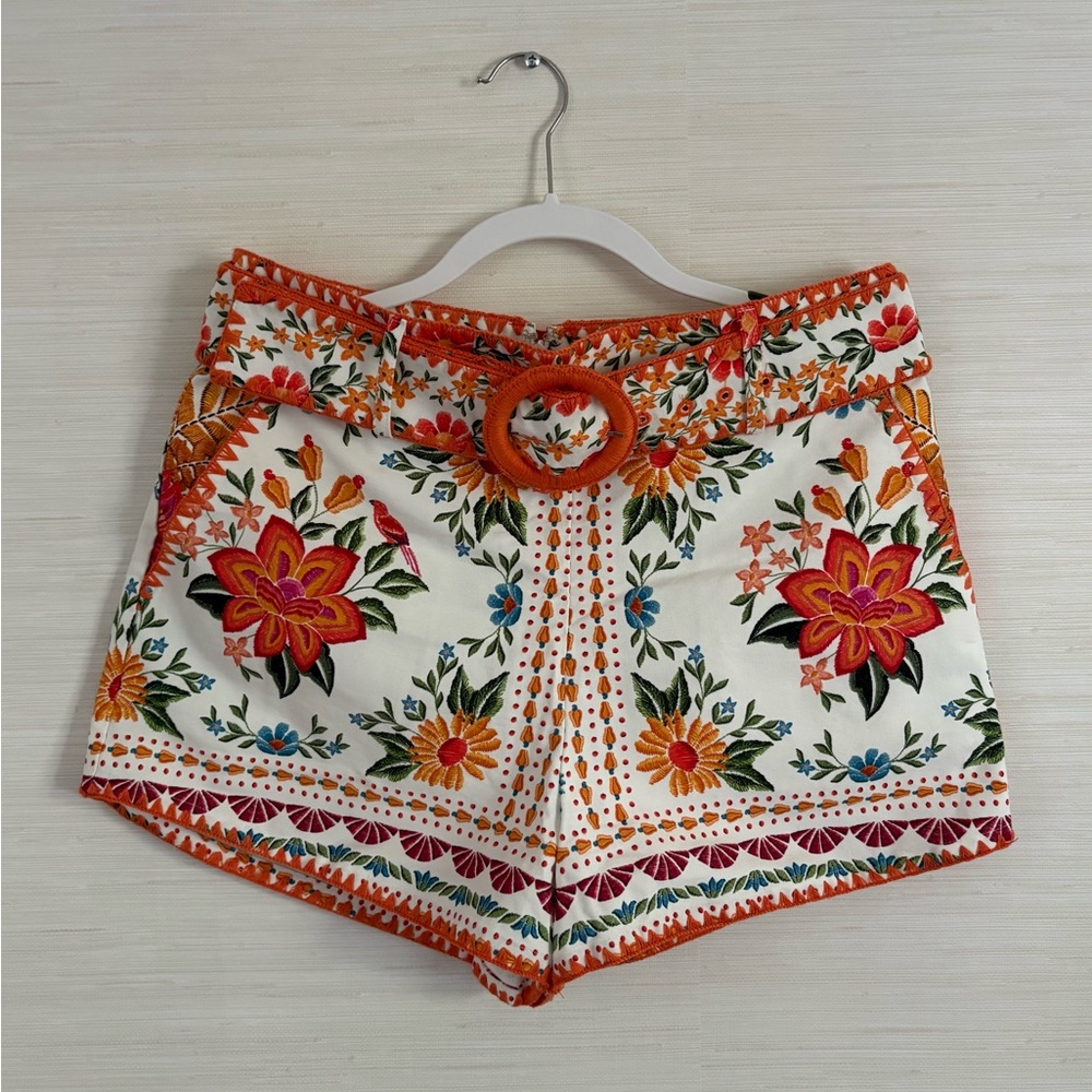Farm Rio Embroidered Floral Belted Shorts - 30